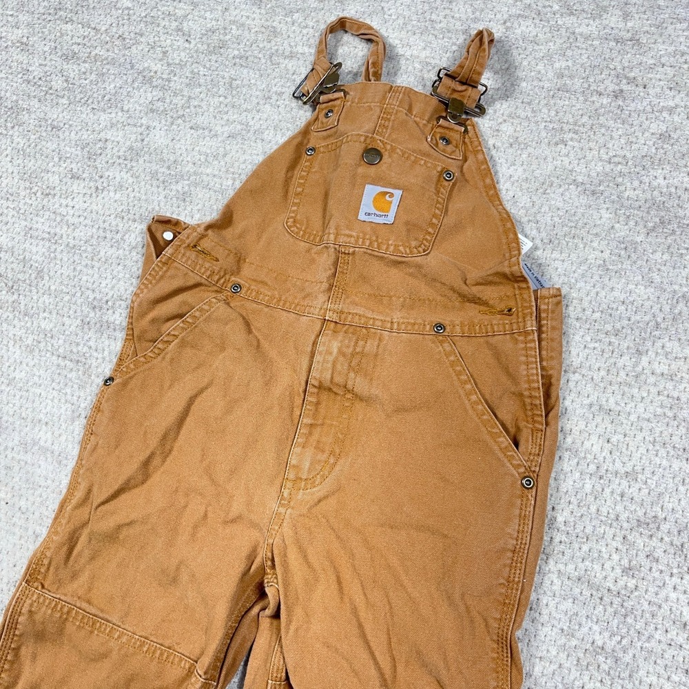 Carhartt Youth Bibs Overalls size 6 Brown Reinforced Double Knee Duck Canvas - Picture 4 of 14